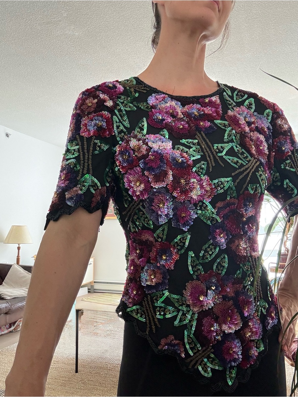 Laurence Kazar Sequin Floral Blouse